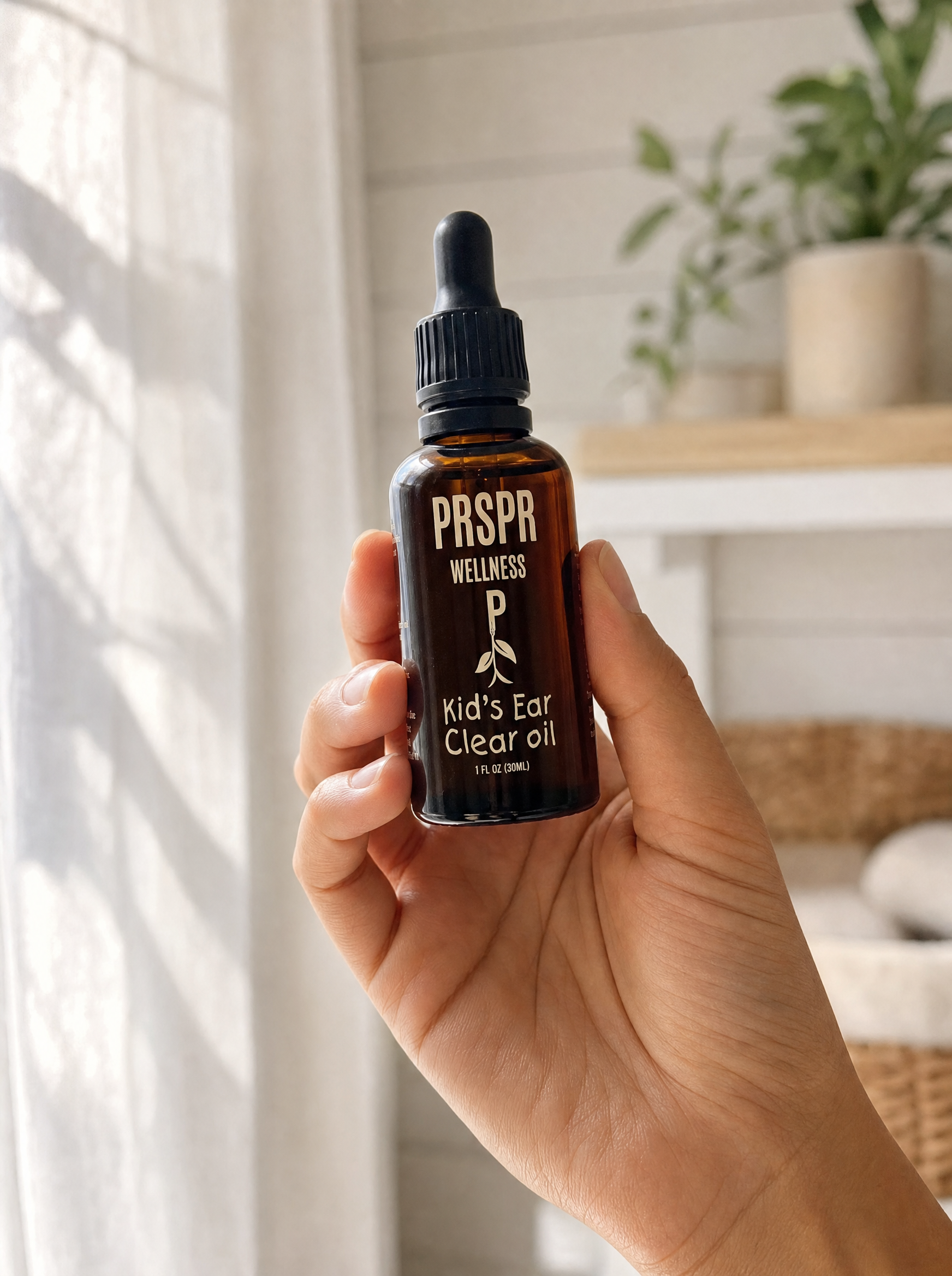 UGC-style wellness image featuring Kids Ear Clear Oil